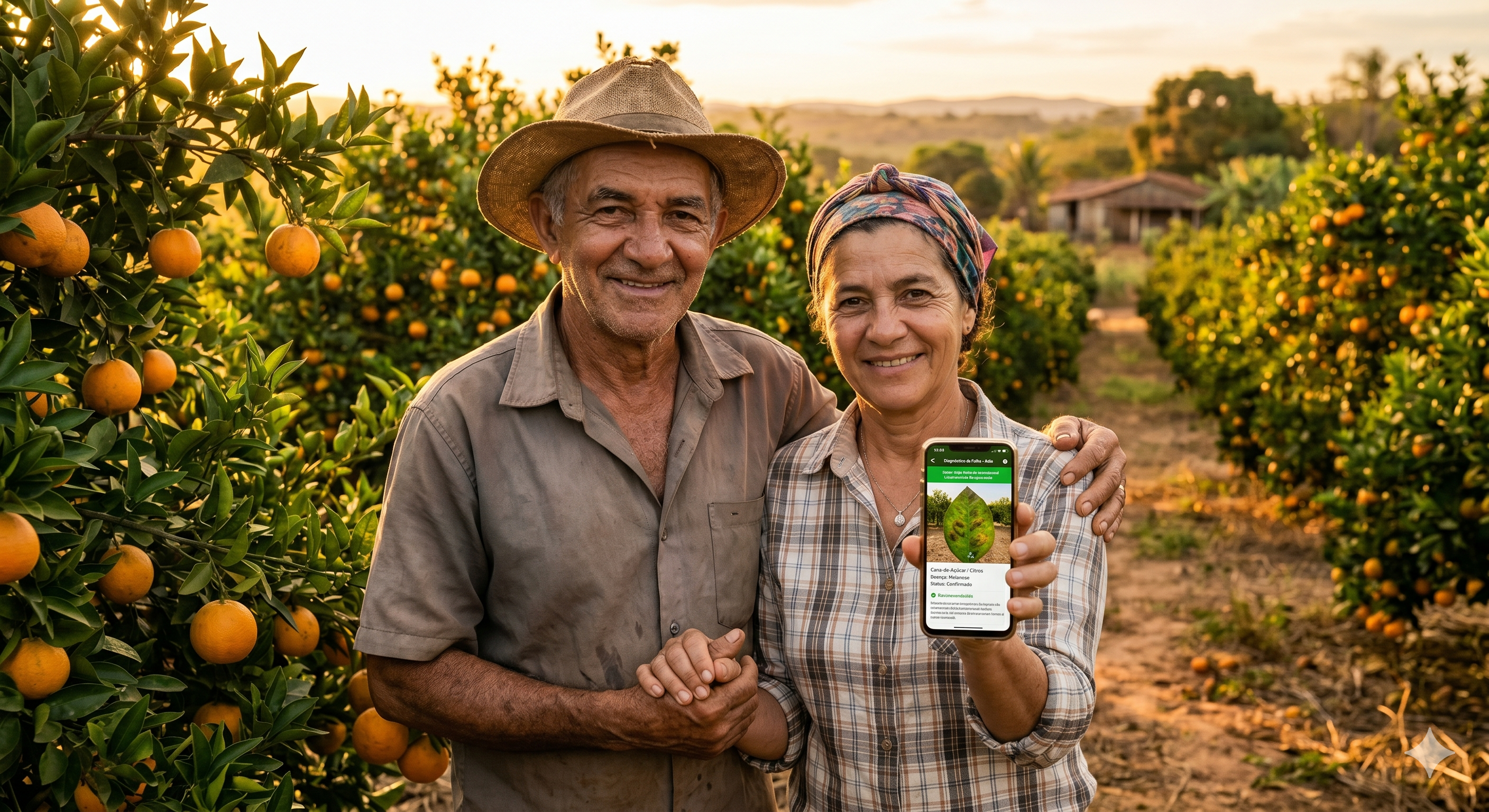 Casal de agricultores usando o AgroDetect